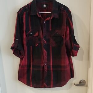 Rock & Republic Red and Black Plaid Casual Button Down Shirt